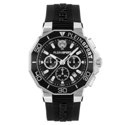 Afbeelding van Plein Sport Titan Quartz Chronograaf Horloge Zwart Case: 100% Stainless Steel Armband: Silicone 46 PSAGA0125, PSAGA0225, PSAGA0325