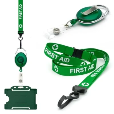 Afbeelding van Green First AID 3 stuks intrekbare lanyards met ID kaarthouder Inclusief sleutelkoord kunststof clip, uittrekbare karabijnhaak, Yoyo spoel en