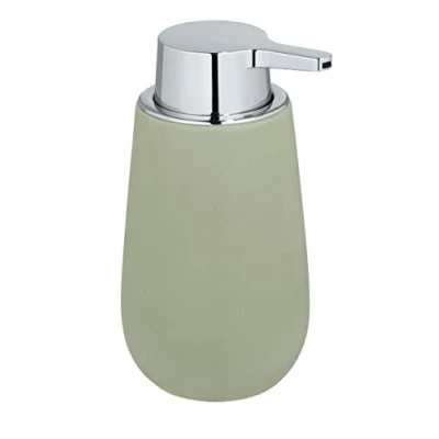 Afbeelding van WENKO Badi zeepdispenser navulbaar van hoogwaardig keramiek met matte afwerking, pompkop robuust kunststof, inhoud 320 ml, 9,5 x 16 8 cm, limoengroen
