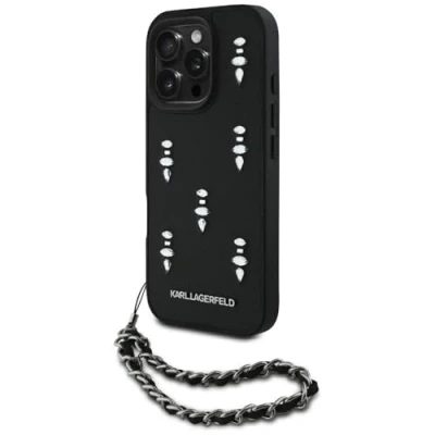 Afbeelding van CG MOBILE Karl Lagerfeld Saffiano Crystals hoesje met ketting voor iPhone 16 Pro (zwart)