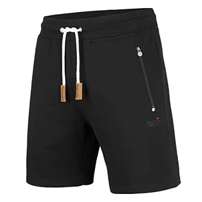 Afbeelding van Mount Swiss korte vrijetijdsbroek voor heren Liam I joggingbroek met zakken 2 zij en 1 achterzak elk ritssluiting sportshorts in klassieke kleuren, Zwart, L