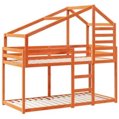 Afbeelding van vidaXL Stapelbed met dak massief grenenhout wasbruin 80x200 cm