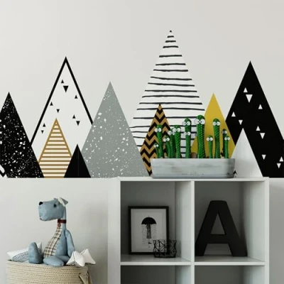 Afbeelding van Muurtattoo Kinderen Decoratie Babykamer Muurstickers Scandinavische Reuzenbergen Scandinavië CHapka H95 x B360 cm