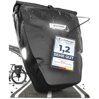 Image de Büchel sacoche de vélo pour porte bagages I 25.4 L 100% étanche avec poignée et bandoulière bagages, sacoches arrière