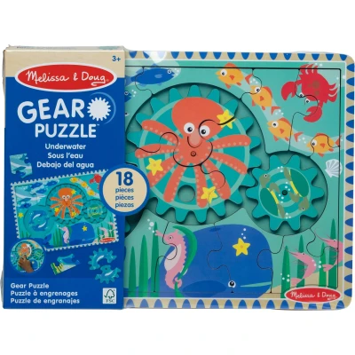 Afbeelding van Melissa &amp; Doug Houten legpuzzel met draaiende tandwielen en onderwaterthema 18 stukjes