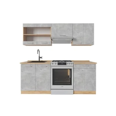 Afbeelding van Vicco Complete keukeneenheid R Line, Beton/gouden eik, 200 cm zonder werkblad