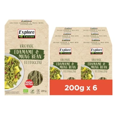 Afbeelding van Explore Cuisine Fettuccine Bio Edamame (groene soja) en mungbonen glutenvrije noedels, plantaardige pasta zonder toevoegingen, weinig koolhydraten, veganistisch, 6 x 200 g