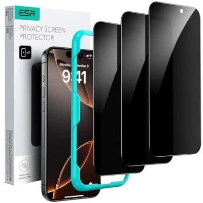 Afbeelding van ESR Set van 3 screenprotectors gehard glas voor iPhone 16 Pro met eenvoudig installatiegereedschap, micro gebogen randen, compatibel hoesjes