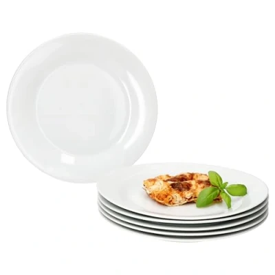Afbeelding van MamboCat Tommy Set Van 6 platte borden Ø 24 cm wit porselein voor personen Grote hoofdmaaltijden, BBQ enz. Ontbijtservies