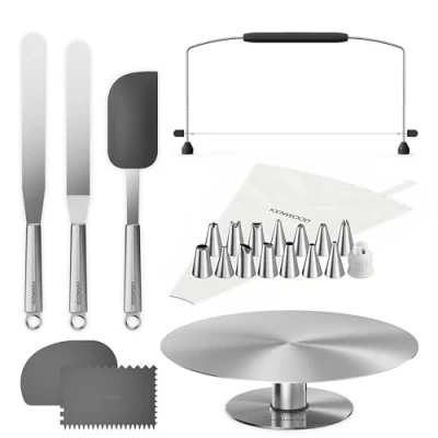 Afbeelding van Kenwood KWSD100 Decorating gebakset, taartplateau van roestvrij staal, spatels, spuitzak en decoratieve huls staal
