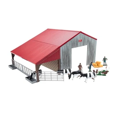 Afbeelding van Britains Boerderijspeelset bevat een gebouw, boerenfamilie, boerderijdieren en hooilaarzen, geschikt voor kinderen vanaf 3 jaar