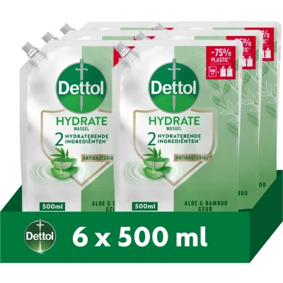 Afbeelding van Dettol Handzeep Hydrating Wasgel Navulling Aloe Vera 6x500ml Voordeelverpakking