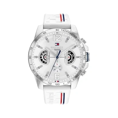 Afbeelding van Tommy Hilfiger Analoog kwartshorloge voor heren met siliconen band 1710676, wit, Wit