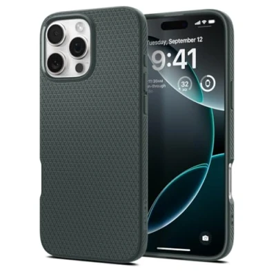 Image de Spigen Liquid Air Coque de protection pour téléphone portable polyuréthanne thermoplastique (TPU) vert abîme Apple iPhone 16 Pro Max