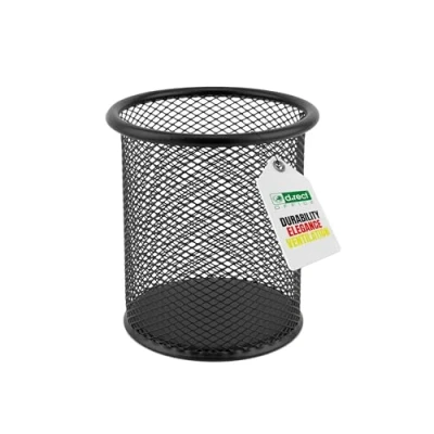 Afbeelding van D.RECT Metalen pennenhouder Ronde van metaal Multifunctionele mesh beker voor balpen Ø 91 mm zwart