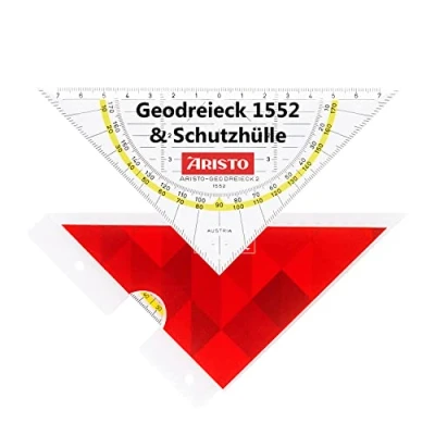 Afbeelding van Aristo AR17629B AR1552 Geosaver hoek met bijpassende beschermhoes (16 cm hypotensieve driehoek, noppen en facetten, etui mappenstang, kunststof) rood, transparant