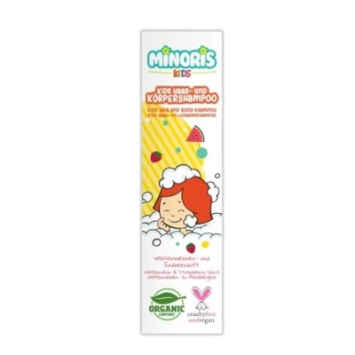 Afbeelding van Minoris Kids Haar en Lichaamsshampoo Biologisch, Vegan, Schone Formule, pH 5.5, Dermatologisch Getest, Sulfaatvrij, Parabenenvrij, 400 ml