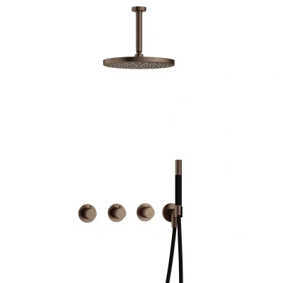 Afbeelding van Hotbath Cobber Regendoucheset IBS70 Verouderd Messing Staaf handdouche 30cm Hoofddouche 15cm Plafondbuis Handouche met wandhouder