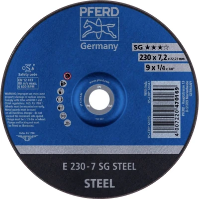 Afbeelding van PFERD 62223626 E 230 7 SG STEEL Afbraamschijf gebogen Diameter mm Boordiameter 22.23 Staal 10 stuk(s)
