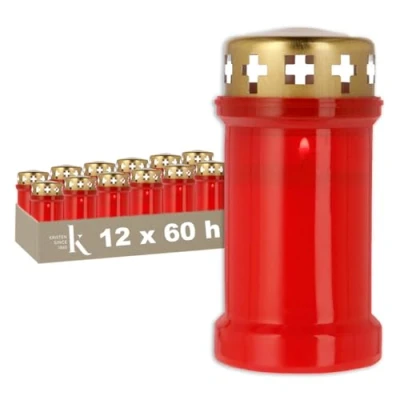 Afbeelding van KRISTEN 3D Grafkaars voor Buiten 60u Rood Set van 12 Herdenkingslicht