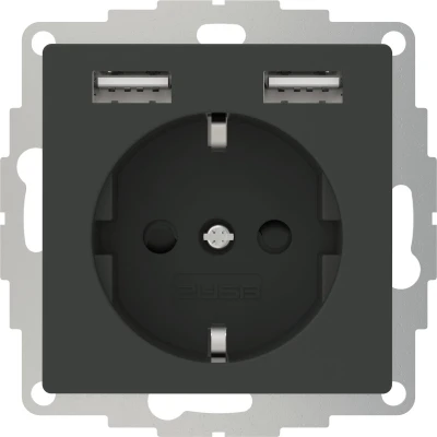 Afbeelding van 2USB 2U 449351 Stopcontact (onderbouw) VDE, Met USB, Kinderbeveiliging IP20 Antraciet