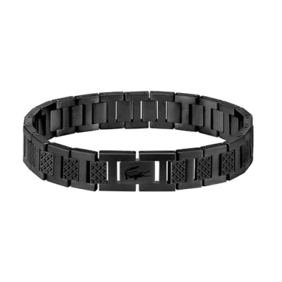 Image de Lacoste Bracelet à Maillons pour Homme Collection METROPOLE en Acier Inoxydable Noir Embelli avec Motif Petit Piqué 2040119