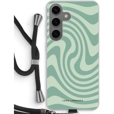 Afbeelding van Case Company® hoesje met Koord geschikt voor Samsung Galaxy S24 Swirl Groen Telefoonhoesje Zwart Bescherming aan alle Kanten en Over de Schermrand