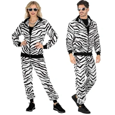 Afbeelding van Widmann Zebra Kostuum Camo Zwart / Wit Retro Trainingspak Small Carnavalskleding Verkleedkleding