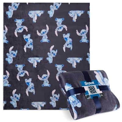 Afbeelding van Disney Fleecedeken voor kinderen, jongeren, 150 x 130 cm, stitch, deken, Spiderman, Star Wars, Baby Yoda (blauw Stitch)