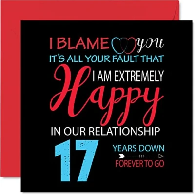 Afbeelding van Grappige kaart voor de 17e verjaardag echtgenoot en echtgenote Your Fault I&#039;m Extremely Happy wenskaart trouwdag partner, 145 mm x zevende