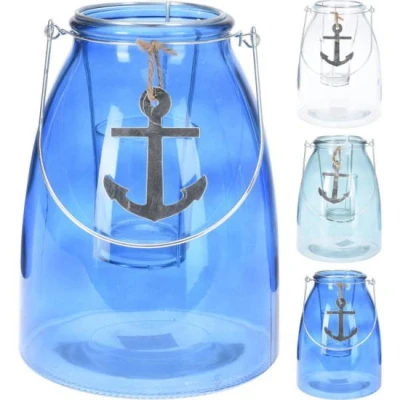 Afbeelding van Theelichthouder glas licht blauw