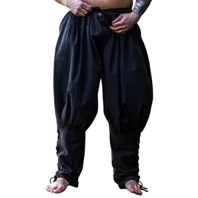 Afbeelding van Leonardo Carbone® Viking Rus Norman Herenbroek, Middeleeuwse Vikingbroek, kostuum voor heren, festivaloutfit, Vikingen, LARP, cosplay, lange vrijetijdsbroek, 100%, zwart.