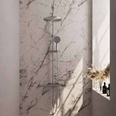 Afbeelding van Brauer Brushed Edition Regendoucheset opbouw hoofddouche 30cm glijstang handdouche rond 3 standen gladde knoppen PVD geborsteld