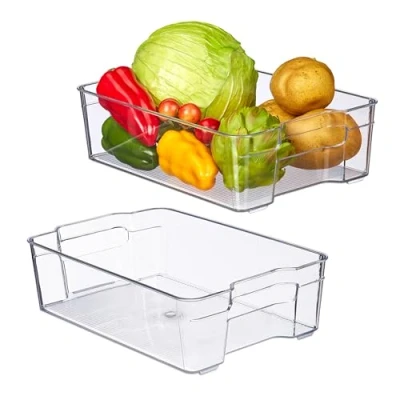 Afbeelding van Relaxdays 2x koelkast organizer plastic keuken opbergbak transparant