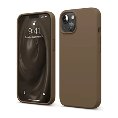 Afbeelding van elago Beschermhoes van vloeibare silicone, compatibel met iPhone 13, 6,1 inch, hoes premium rondom bescherming, schokbestendige 3 structuren, zachte microvezel, voorkomt krassen (bruin)