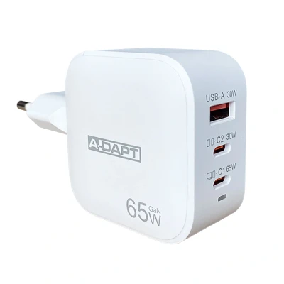 Afbeelding van Geschikt A DAPT thuislader 65 W 2x USB C PD + QC 3.0 wit Alleeninkt