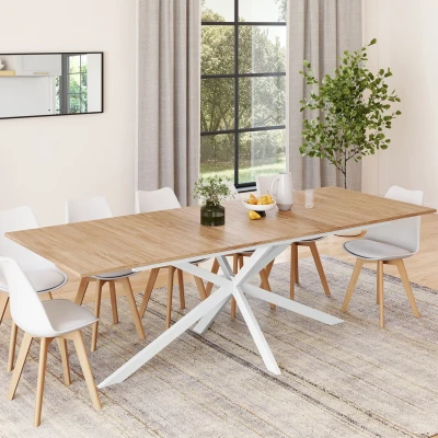 Image de Table à manger extensible rectangle ALIX 8 12 personnes pied araignée bois et blanc 200 240 cm IDMarket