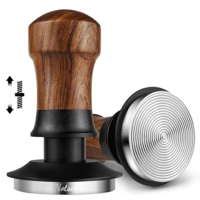 Afbeelding van NOTSEK 58 mm koffietamper, 13,6 kg met golvende basis, gekalibreerd espressokussen van notenhout voor filterhouder