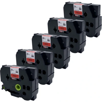 Afbeelding van DULA Brother Compatible label tape Tze 451 5 cassettes P Touch Zwart op rood 24mm x 8m