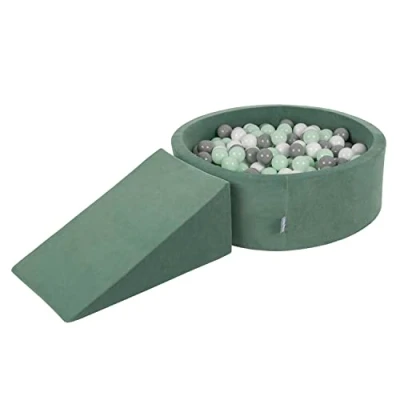 Afbeelding van KiddyMoon Velvet Foam Speeltuin Met Rond Ballenbad voor Kinderen (200 ballen), Bosgroen: Wit/Grijs/Mint