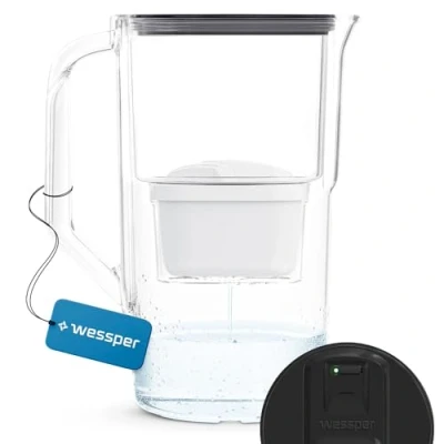 Afbeelding van Wessper Karaf 3,3 l met led teller, waterfilterkaraf, compatibel Brita Maxtra, vermindering van kalk, chloor, bevat een filterkaraf + waterfilter, zwart