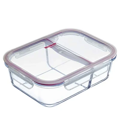 Afbeelding van Westmark 234522E1 glazen voorraaddoos met 2 vakken en klikdeksel, inhoud 1380 ml, luchtdicht, vriezer magnetronbestendig, ovenbestendig, BPA vrij,