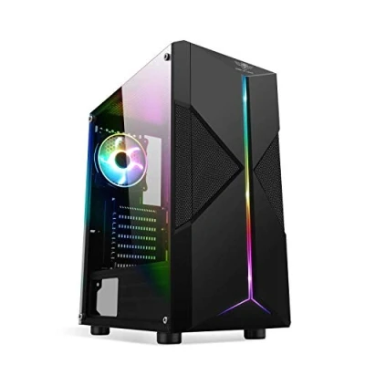 Afbeelding van Spirit of Gamer Pc Behuizing Gaming Uitgebreide Connectiviteit RGB verlichting Gehard Glazen Zijpaneel Zwart