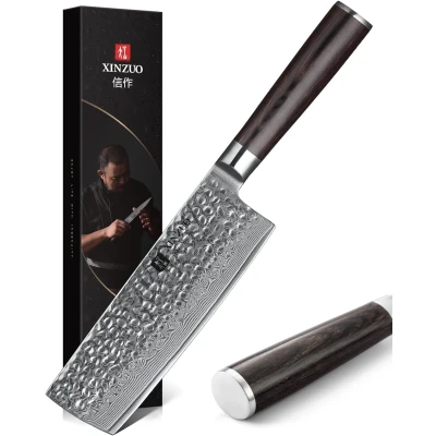 Afbeelding van Xinzuo B1H Series Nakiri mes Professioneel Gehamerd Damascus staal (67 laags met kern van 10Cr15CoMoV) Vlijmscherp keukenmes Inclusief geschenkdoos