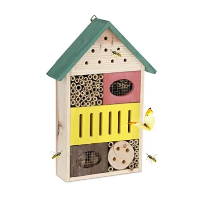 Afbeelding van Relaxdays insectenhotel bijenhuis vlinderhotel dennenappels buisjes kleurrijk