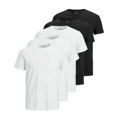 Afbeelding van JACK &amp; JONES Effen T shirt met ronde hals voor heren, 5 stuks (3 x wit, 2 zwart)