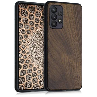 Afbeelding van kwmobile telefoonhoesje geschikt voor Samsung Galaxy A52 / 5G A52s Hoesje met bumper in donkerbruin Backcover walnoothout