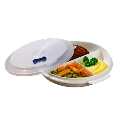 Afbeelding van 3 PAGEN® Magnetronbord met vakken en deksel, zachte voedselopwarming, kunststof, vaatwasmachinebestendig, afmetingen: Ø 21 cm