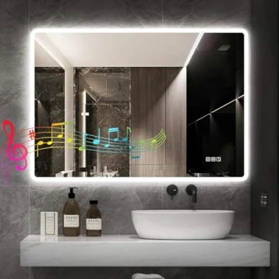 Afbeelding van STARLEAD 60 x 80 cm LED Backlit Verlichte Badkamer Bluetooth Spiegel, Make up Wandmontage Spiegel Met Demister Pad, Touch Dimbare Knop, Horizontaal/Verticaal