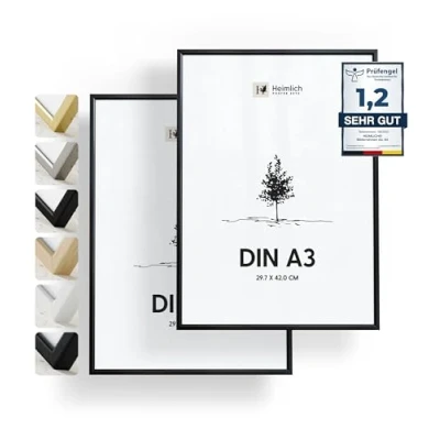 Afbeelding van Heimlich® Dubbelpak (2 stuks) fotolijsten DIN A3 ALU ZWART Fotolijst 29,7 x 42,0 cm (11,7 16,5 inch) met onbreekbaar Acrylglas